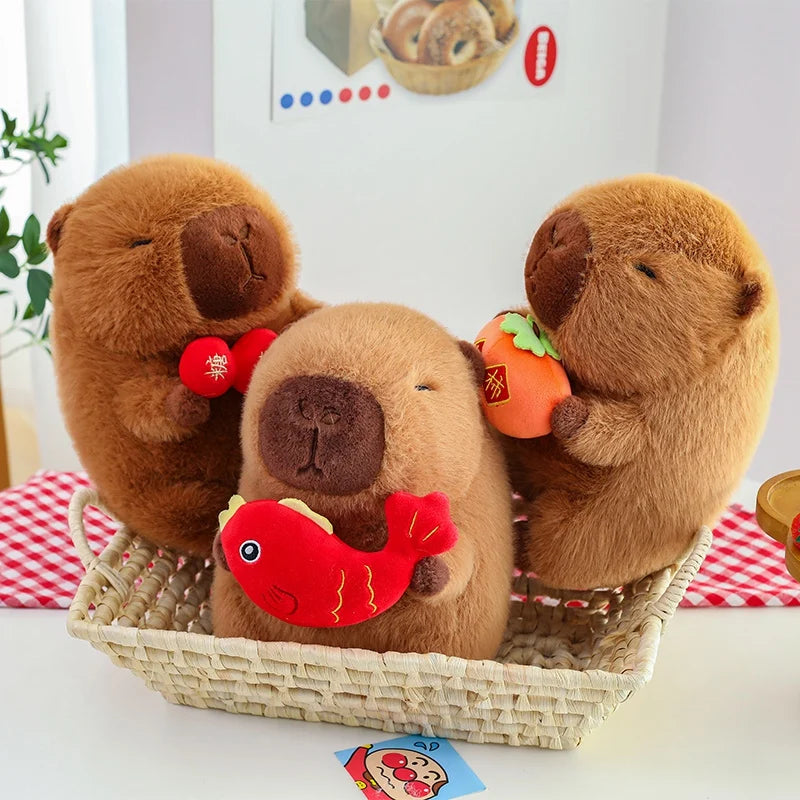 Cute Stuffed Capybara Plush Toy Holding Boba Tea Flower Capybara Plushies Cosplay Bread Dino Avocado Lovely Teddy Girl Gift