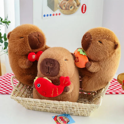 Cute Stuffed Capybara Plush Toy Holding Boba Tea Flower Capybara Plushies Cosplay Bread Dino Avocado Lovely Teddy Girl Gift