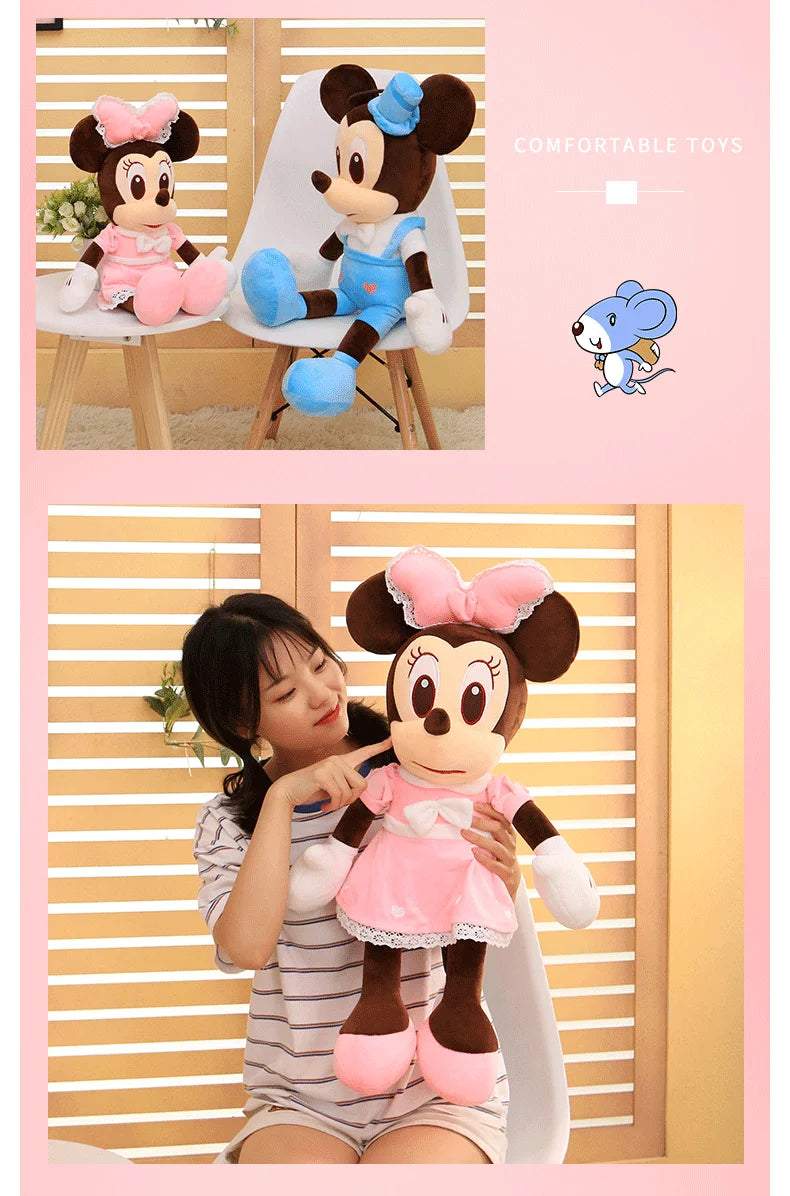 Disney 110cm Kawaii Mickey & Minnie Plush Pillow Set - Wedding Dress Stuffed Animals Soft Hugging Toy for Girls Gift Room Decor