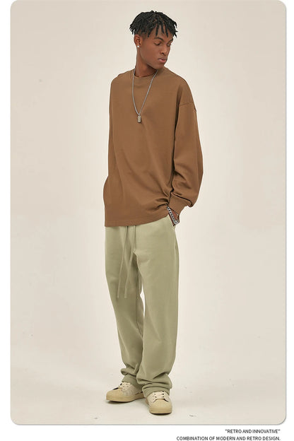 ZODF New 2025 Autumn Men 305gsm 100% Cotton T Shirt Unisex Loose Heavy Weight Basic Long Sleeve Solid T-Shirts Tops HY0634