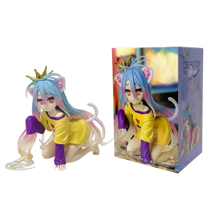 10cm No Game No Life Anime Figure Desktop Cute Cat Ear Shiro Action Figure Room Decorations PVC Adult Collection Model Doll Toys