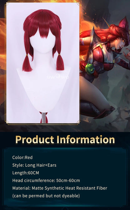 UWOWO Ahri Wig Game League of Legends/LOL: Foxfire Ahri 2023 ASU Cosplay Wig Long Hair with Ear Brown Red Hair 80CM