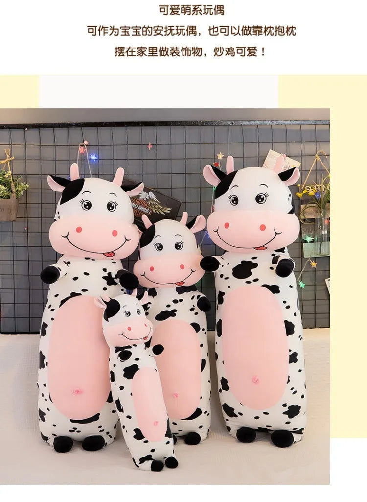 70cm-100cm Lovely Creative Milk Cow Plush Pillow Toys Soft Stuffed Cartoon Animal Cattle Doll Bedroom Sleeping Pillow Cushion