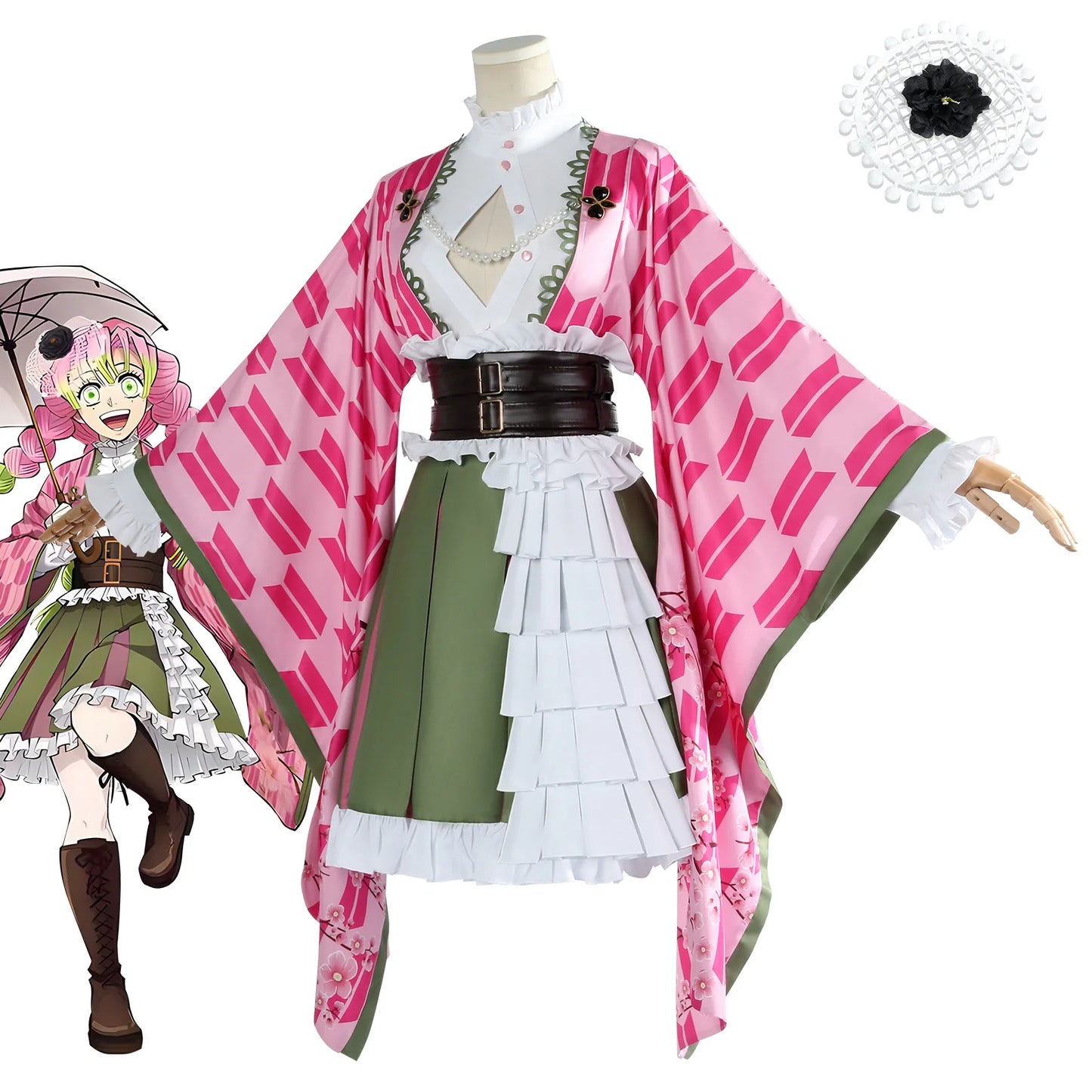 Kanroji Mitsuri Cosplay Costume Set Women Polyester