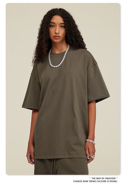 ZODF New 2025 Heavy Weight 305gsm Solid Cotton T Shirts For Men Unisex Summer Oversized Noshrink Basic T-Shirt Brand Tops HY0475