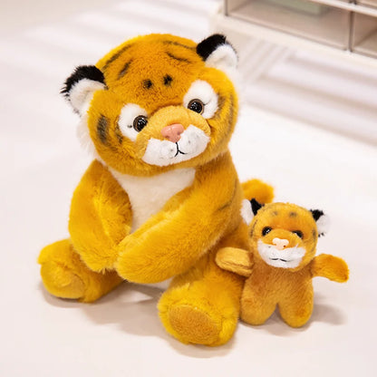 20-25cm Emulational Tiger Plushies Mother and Baby Tiger Plush Toy Panda Soft Bag Hand Puppet Children Girl Gift