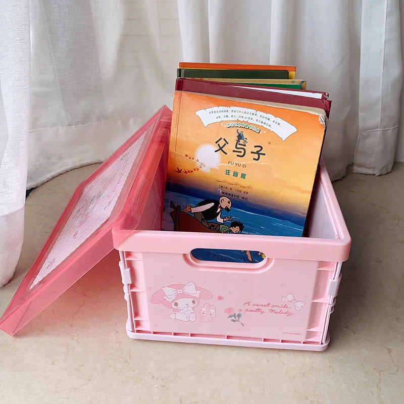 New Sanrio Japanese Cartoon Melody Coolomey Foldable Cosmetic Storage Box Plastic Cover Dust Proof Desktop Cover Sorting Box