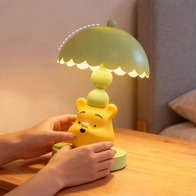 Cute Disney Winnie Pooh Bedroom Bedside Lamp Anime Figure Table Lamp USB Plug 3 Color Dimming Living Room Study Atmosphere Light