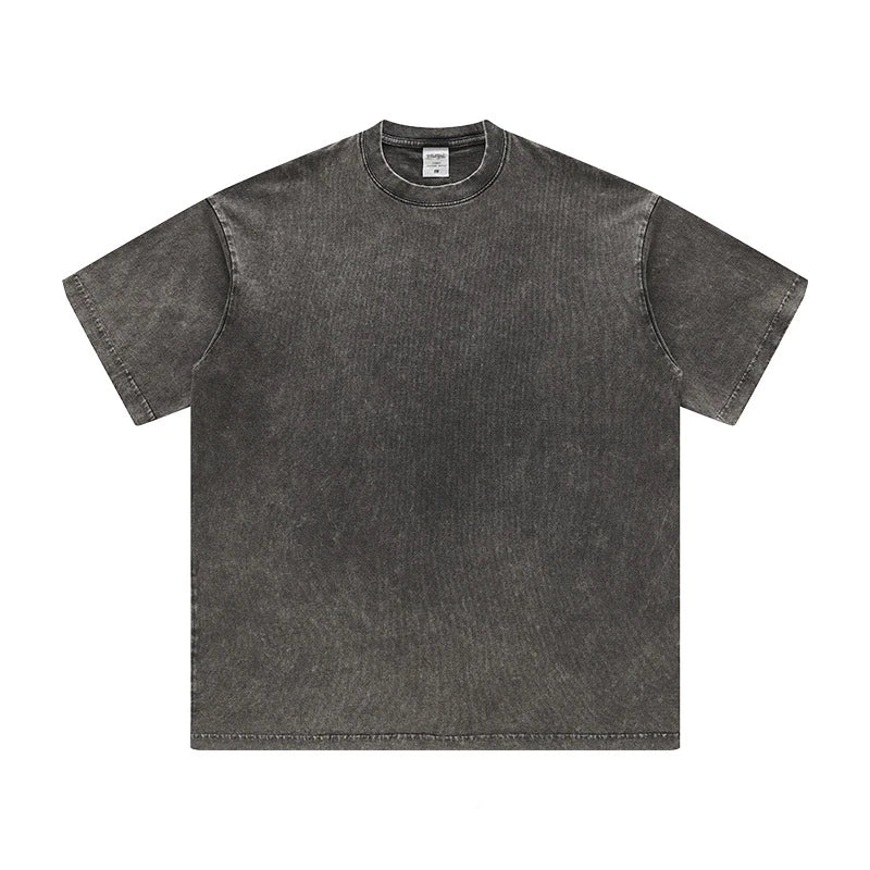 ZODF Men's Summer Batik Washed 250gsm T Shirts Retro Vintage Unisex Basic Loose Solid Cotton T-Shirt Brand Tops 2024 New HY0753