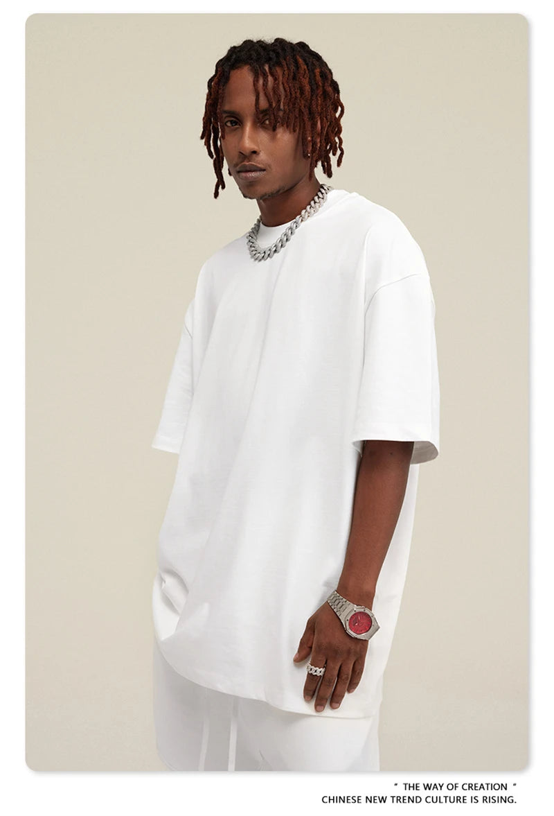 ZODF New 2025 Heavy Weight 305gsm Solid Cotton T Shirts For Men Unisex Summer Oversized Noshrink Basic T-Shirt Brand Tops HY0475