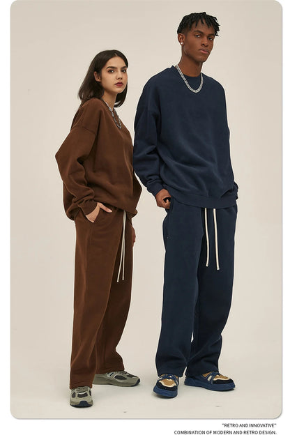 ZODF New 2025 Winter 350gsm Fleece Sweatshirts For Men Unisex Casual Loose Basic Solid O-Neck Thick Warm Pullovers HY0635