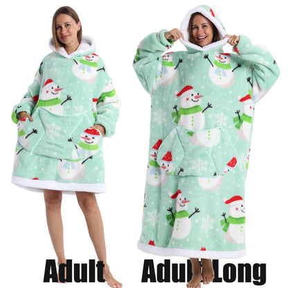 Short/Long Wearable Blankets Christmas Hoodies Winter Flannel Hooded Blanket with Full Sleeves Men Women Warm Adult TV Blanket