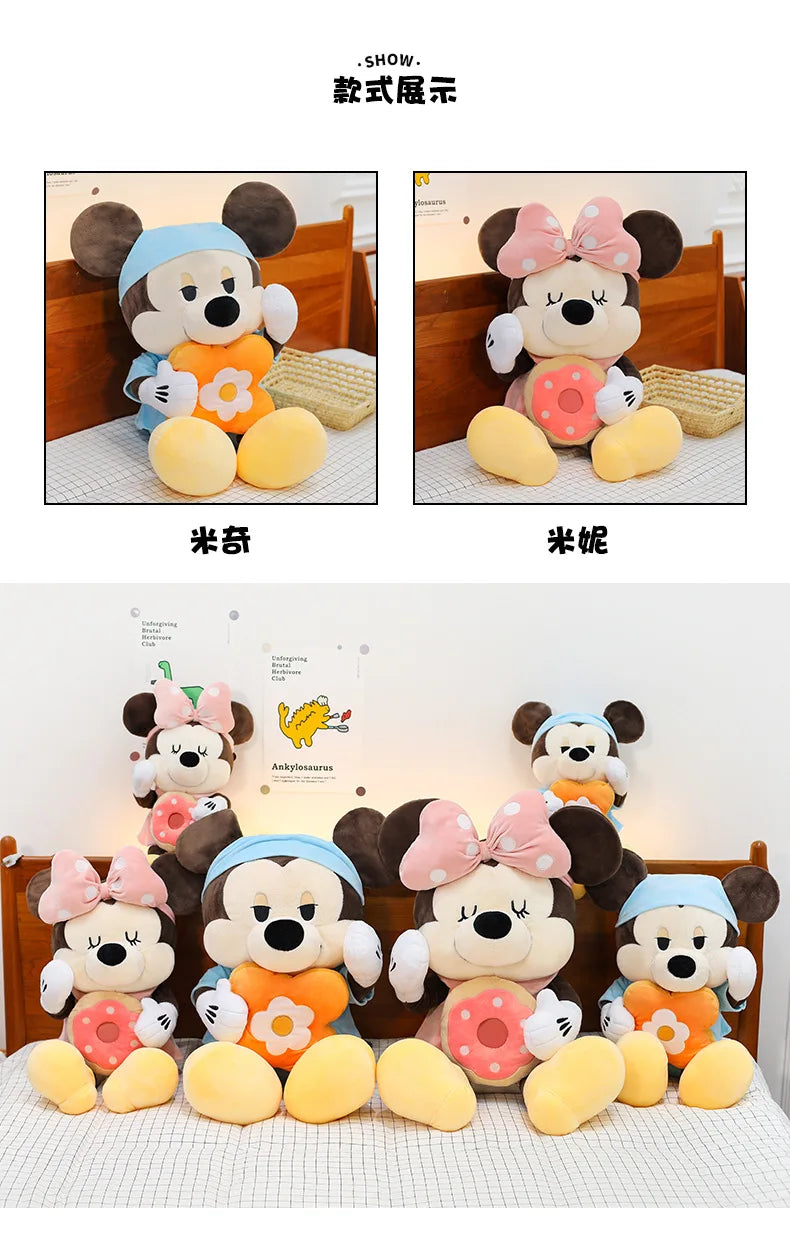 Large Size 80cm New Minnie Mickey Mouse Couples Doughnut Kawaii Movies Stuffed Plush Toy Doll Birthday Girlfriend Girl Xmas Gift