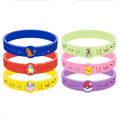 12pcs Pokemon Bracelet Anime Pikachu Charmander Cartoon Silicone Wristband Bracelets Accessoires Birthday Toys