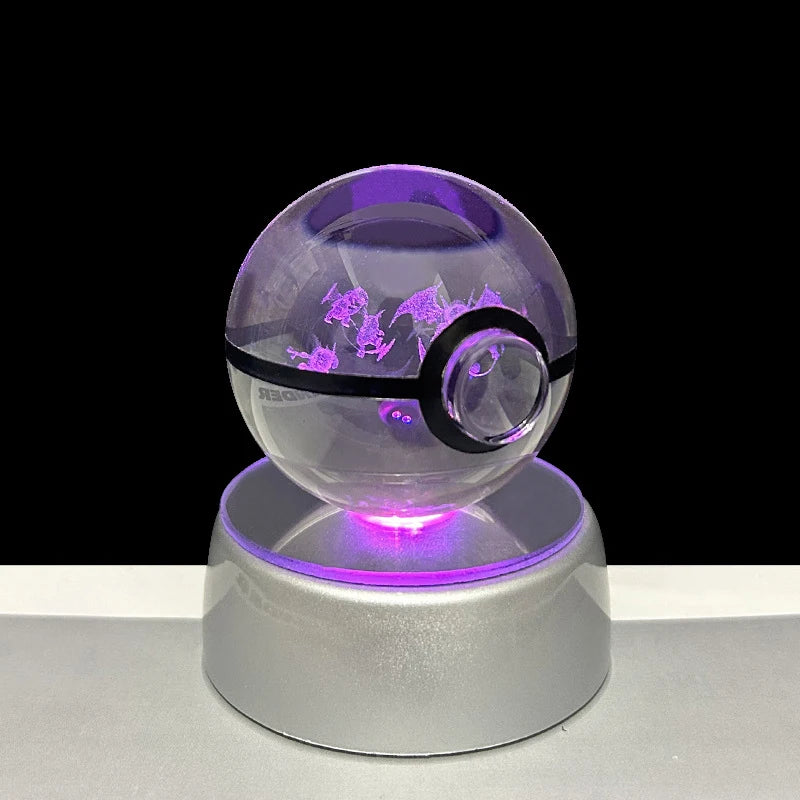 Pokemon 3D Crystal Ball Glastrier Charizard Eternatus Froakie Anime Game Pokeball Led Night Light Base Birthday Gift Home Decora