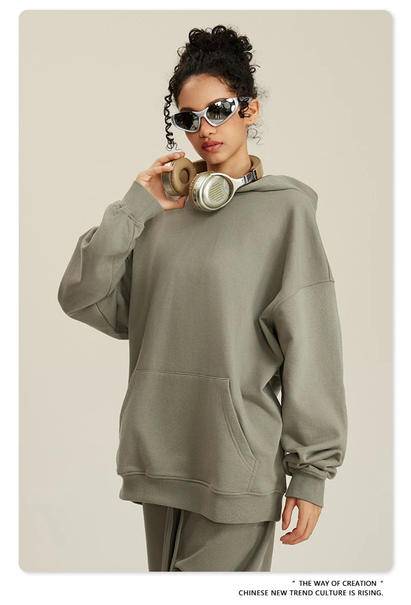 ZODF New Winter 440gsm Terry Hooded Hoodies For Men Retro Unisex Couple Loose Oversized Solid Pullovers Streetwears HY0664