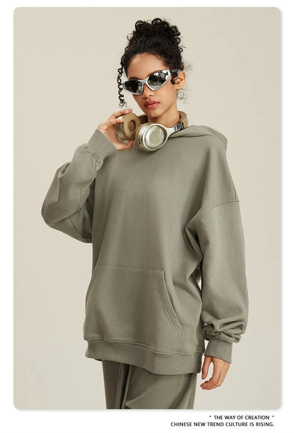 ZODF New Winter 440gsm Terry Hooded Hoodies For Men Retro Unisex Couple Loose Oversized Solid Pullovers Streetwears HY0664