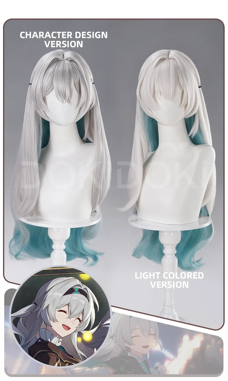 Firefly Wig Cosplay Game Honkai: Star Rail DokiDoki Women Silvery Blue Long Hair Firefly Cosplay Headdress Free Cap