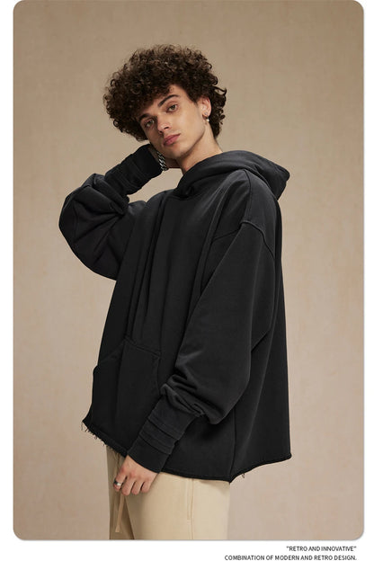 ZODF New Autumn Men Heavyweight 450gsm Hoodie Unisex Loose Ninja Sleeve 100% Cotton Hooded Pullovers Winter Coat HY0927