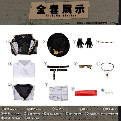 Identity V Prospector Cosplay Costume Norton Campbell Uniform Hat Glasses Bird of Prey Rings Halloween Party for Women Men Props