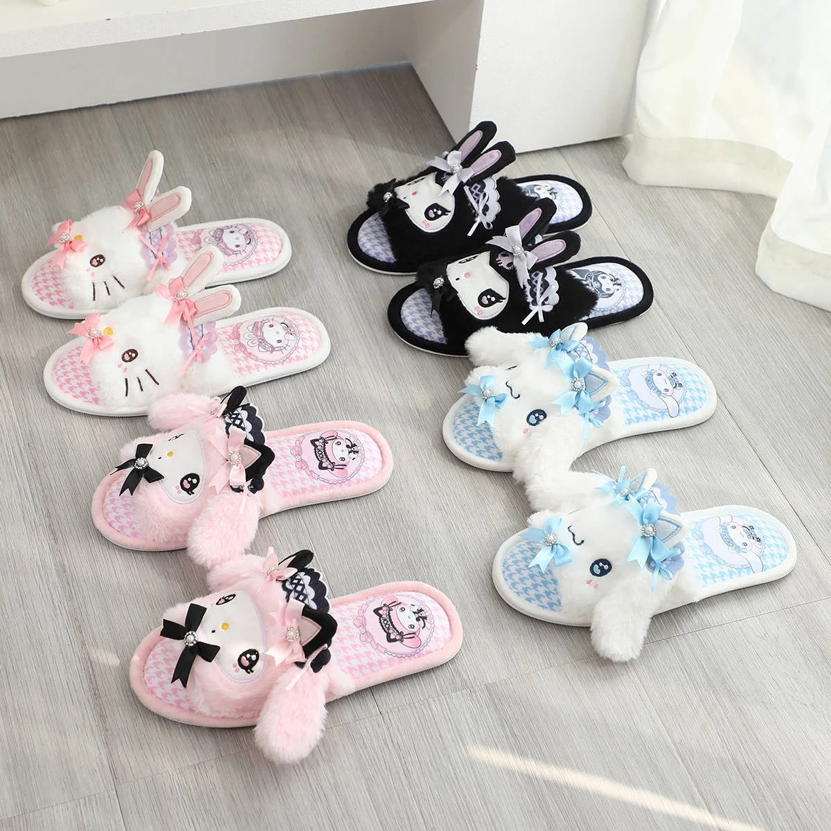 Lovely Kuromi My Melody Slippers Kawaii Anime Lolita Indoor Shoes Girl Women Hello Kitty Cinnamoroll Spring Summer Autumn
