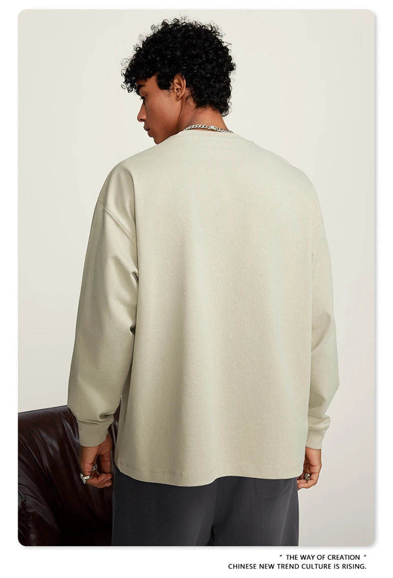 ZODF Autumn Winter 425gsm Long Sleeve T-Shirt American Retro Unisex Loose Heavyweight Basic Cotton T Shirts TEE HY0676