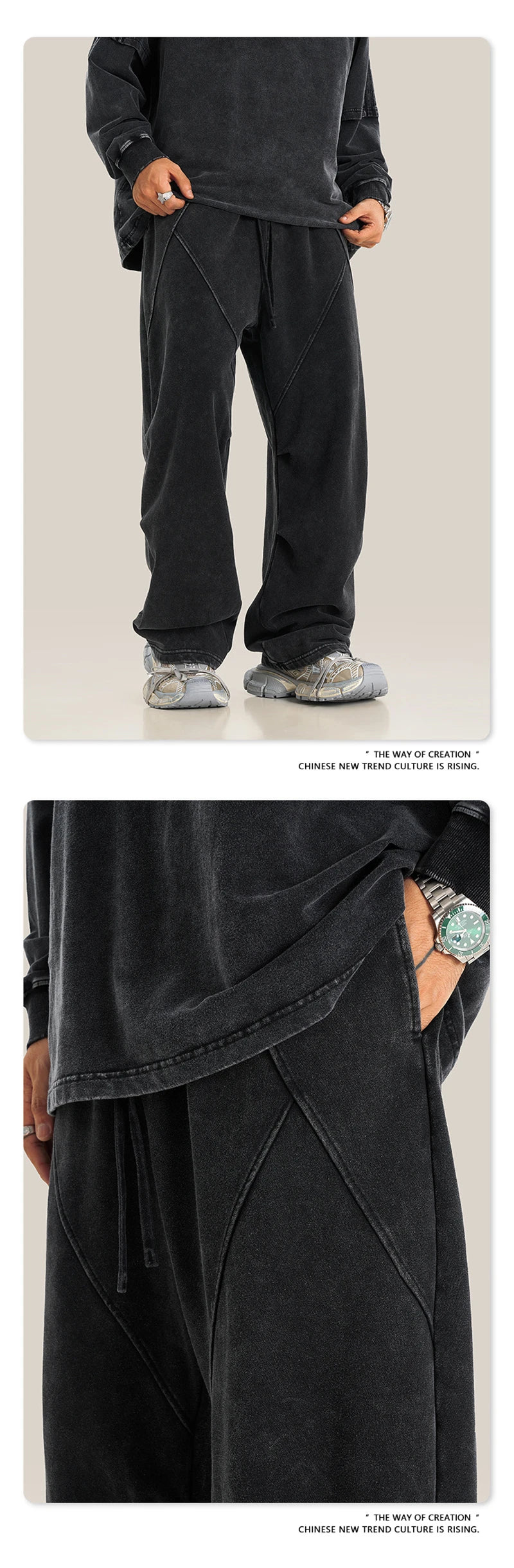 ZODF Retro 2024 Winter Patchwork Pants For Men Unisex Washed High Street 370gsm Oversized Double Knees Straight Trousers HY0878