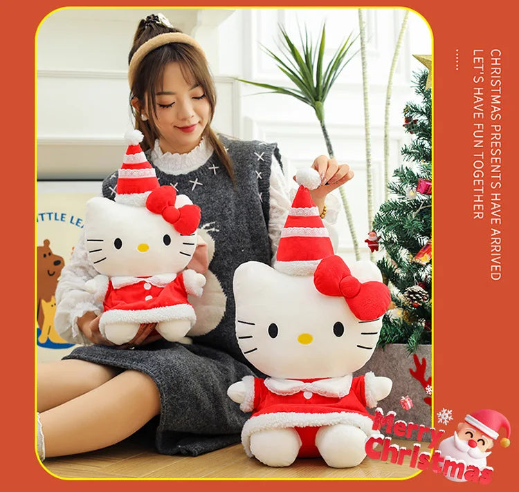New Sanrio Hallo Kitty Plush Toy Doll Pillow Christmas Kt Cat Plush Toy Cute Hat Kitty Doll Katie Cat Pillow Girl Holiday Gifts