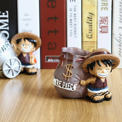 Anime One Piece Luffy Resin Office Pen Holders Collectible Monkey D Luffy 10cm Desk Pencil Pot Holder Action Figure Office Use