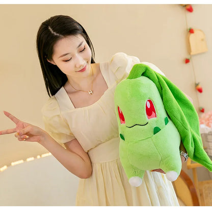 45/60/80cm Big Size Pokemon Chikorita Cartoon Anime Plush Stuffed Doll Room Decoration Plushies Pillow Ornaments Children's Gift