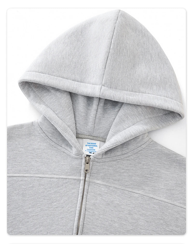 ZODF New Winter 350gsm Man Fleece Boxy Fit Zipper Hoodie Unisex Hip Hop Solid Warm Hooded Coat Brand Jackets HY0034