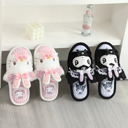 Lovely Kuromi My Melody Slippers Kawaii Anime Lolita Indoor Shoes Girl Women Hello Kitty Cinnamoroll Spring Summer Autumn