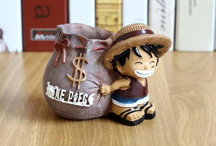 Anime One Piece Luffy Resin Office Pen Holders Collectible Monkey D Luffy 10cm Desk Pencil Pot Holder Action Figure Office Use