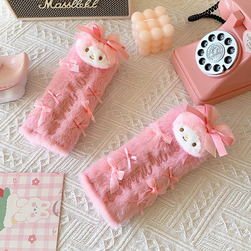 Sanrio Cartoon My Melody Headrest Back Cushion Cartoon Anime Seat Belt Cover Japanese Style Car Accessory Throw Pillow Sofa Bed