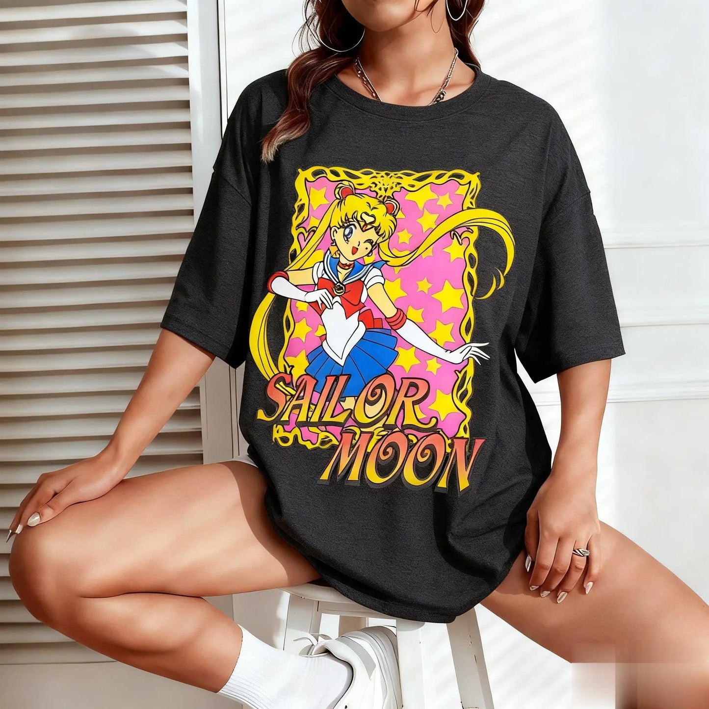 Summer Sailor Moon Graphic T-shirt Men Women Anime Print Short Sleeve Tee Oversized Casual Streetwear Kawaii Fashion Y2k Clothes