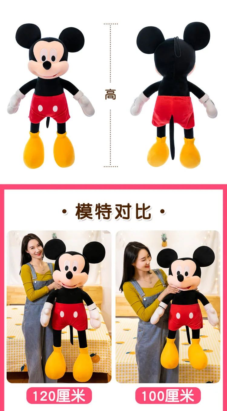 Disney 100cm Plush Mickey Minnie Doll Cartoon Cute Mouse Stuffed Toy for Kids Birthday Christmas Gift Large Hugging Pillow For