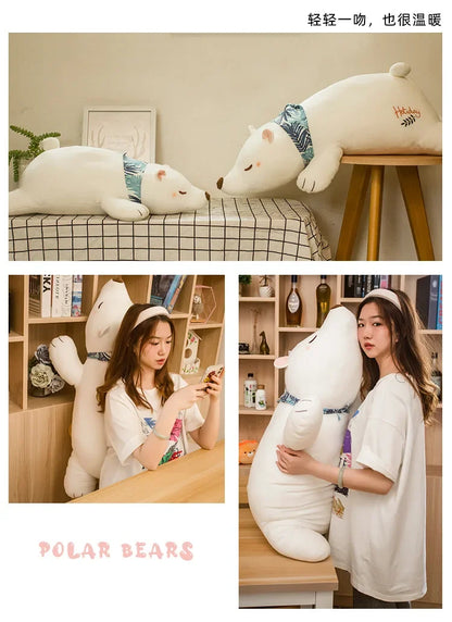 Cute Cartoon Polar Bear Plush Toy Large Animals Stuffed Plushies Dolls Soft Sleeping Pillow Bedroom Decoration Children Gifts
