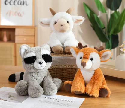 Cute Plush Animal Toys Set Panda Bear Fox Raccoon Elephant Giraffe Frog Soft Stuffed Dolls for Kids Sleep Appliance Baby Gift