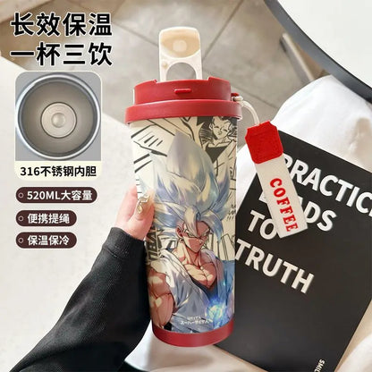 520ml Dragon Ball Thermos Cup Vegeta Water Bottle Son Goku Coffee Mug Large Capacity Drinking Bottle Kids Student Water Cup Gift