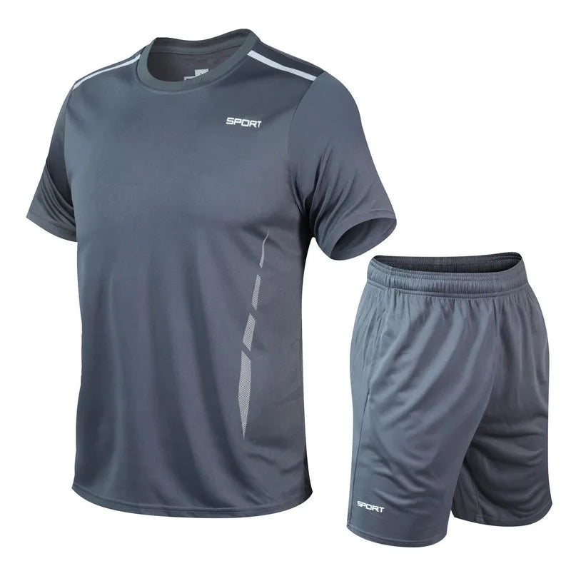 Chrlck Men’s Quick Drying Breathable Running and Outdoor Sports Set – T-Shirt Shorts with Soft Elasticity for Hiking