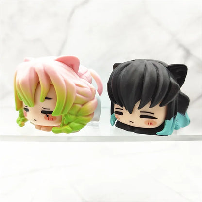 6PCS/Set Anime Demon Slayer Figure Nezuko Tanjirou Zenitsu Inosuke Mini Figurine Kawaii Cat Ear Sleep Figure PVC Model Doll Toys