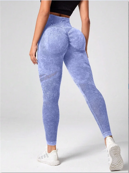 Women Seamless High Waist Leggings for Fitness Yoga Scrunch Butt Sport Tights Gym Workout Pantalones Elastic - Blue