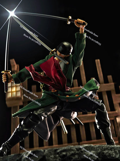 1/12 Anime One Piece Roronoa Zoro Man Soldier Mini Hemline Long Black Green Windbreaker Coat Toys Accessory For 6" Shf Figure