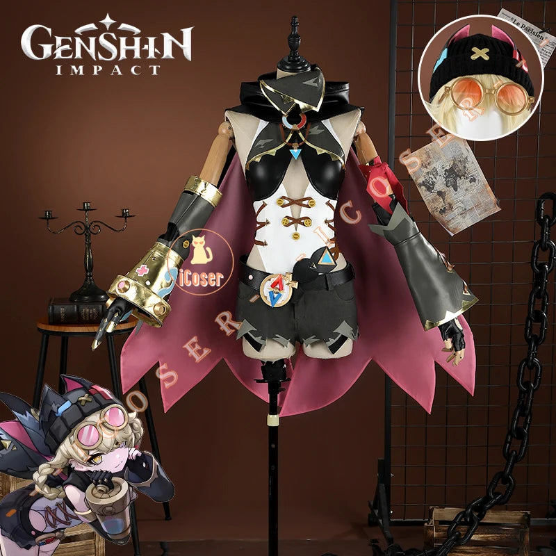 Genshin Impact Jahoda Cosplay Costume Wig Uniform Cloak Hat Glasses Headwear Outfit Halloween Party for Women Girls Props iCoser