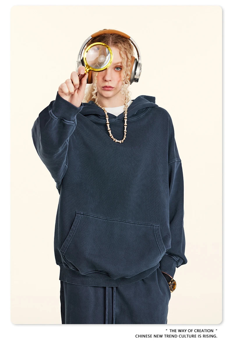 ZODF Retro Autumn Winter Washed Cotton Hoodies Unisex Loose 380gsm Knitted Sport Hooded Pullovers Brand Clothes HY0884