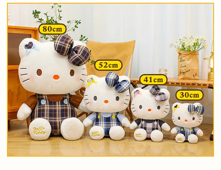 Sanrio Hello Kitty Plush Toy Retro Plaid Skirt Kitty Doll Stuffed Animal Creative Gift for Kids Birthday Christmas Girls Pillow