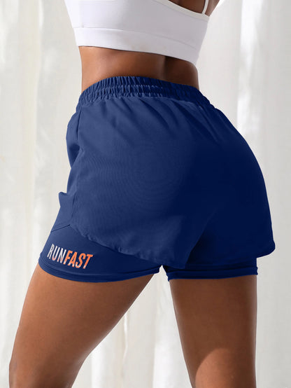 Women’s High Rise Elastic Proximity Control Yoga and Running Shorts Fake Two-Piece Pants - Dark Blue / S