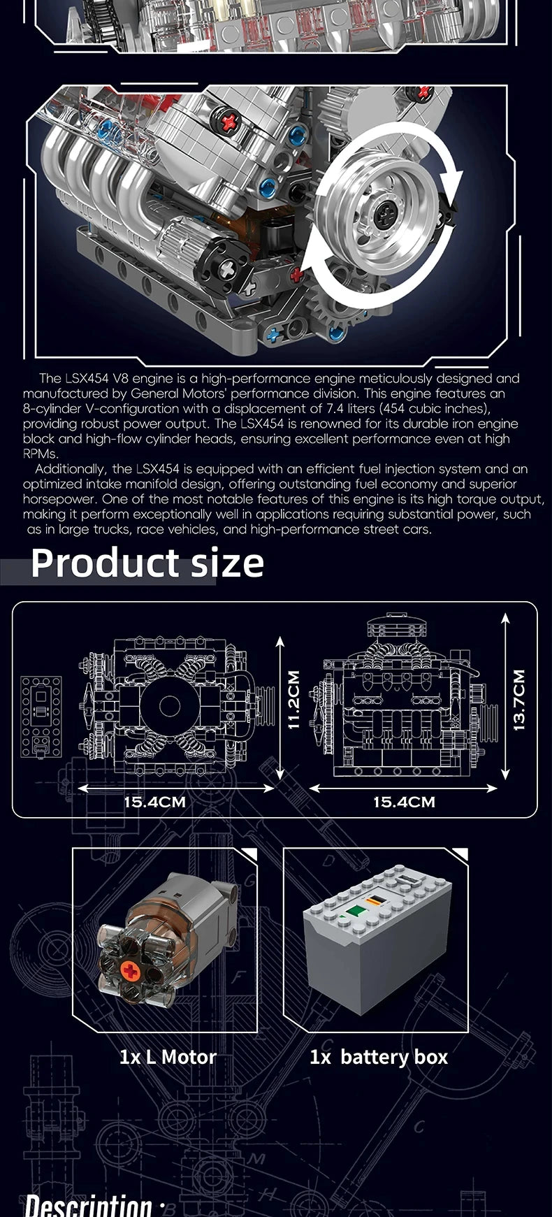 MOC Technik Electrically Driven No.V8 Engine Model Car Building Blocks Set Creative Educational Toy christmas Gifts for Boy Kids