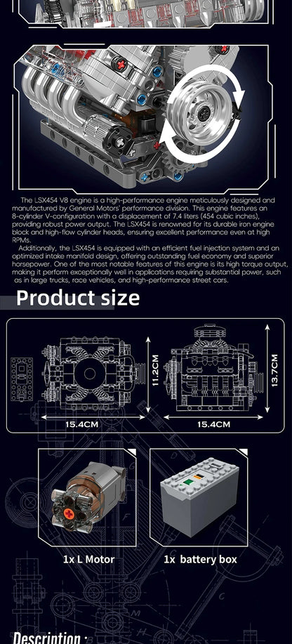 MOC Technik Electrically Driven No.V8 Engine Model Car Building Blocks Set Creative Educational Toy christmas Gifts for Boy Kids