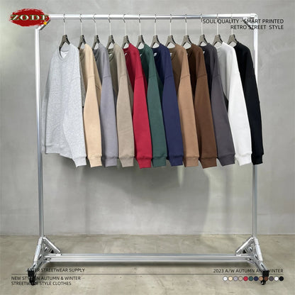 ZODF New 2025 Winter 350gsm Fleece Sweatshirts For Men Unisex Casual Loose Basic Solid O-Neck Thick Warm Pullovers HY0635
